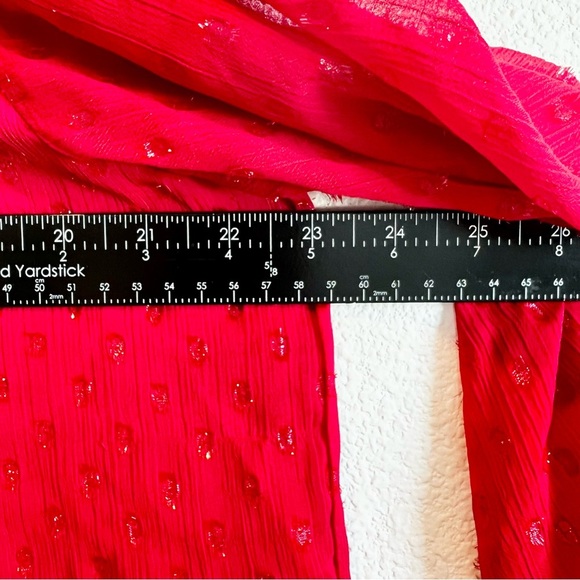 Tommy Hilfiger Red Clip Dot Pleated Tie Neck Blouse Large Holiday Work Top - Picture 10 of 12